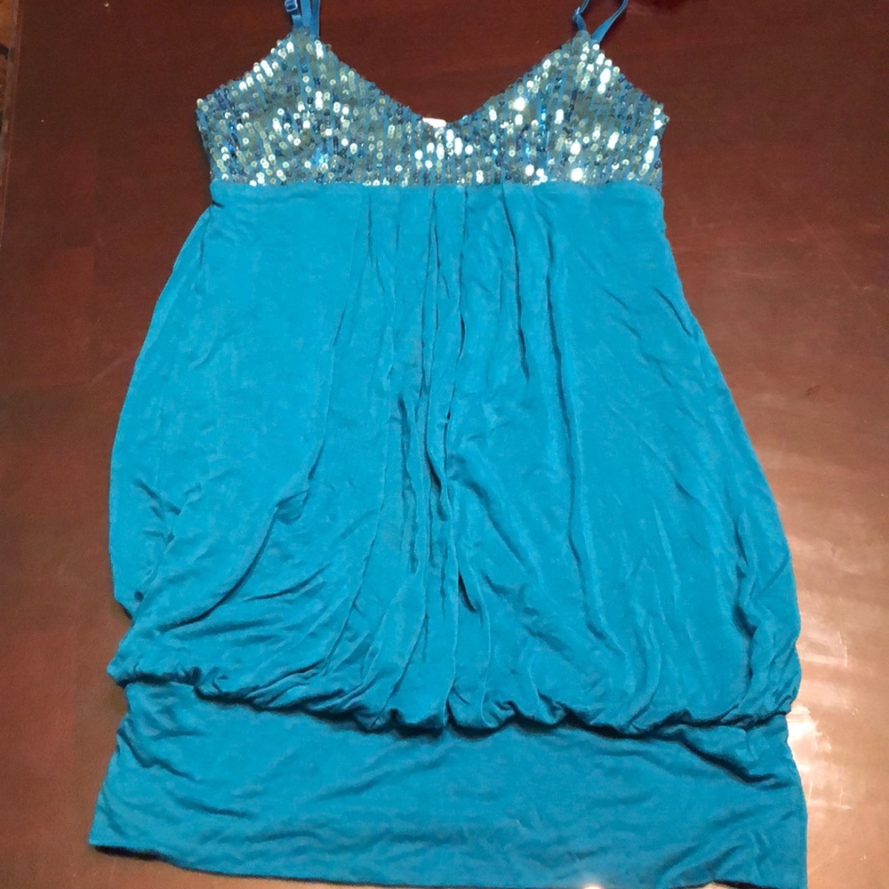 Teal sequin mini dress